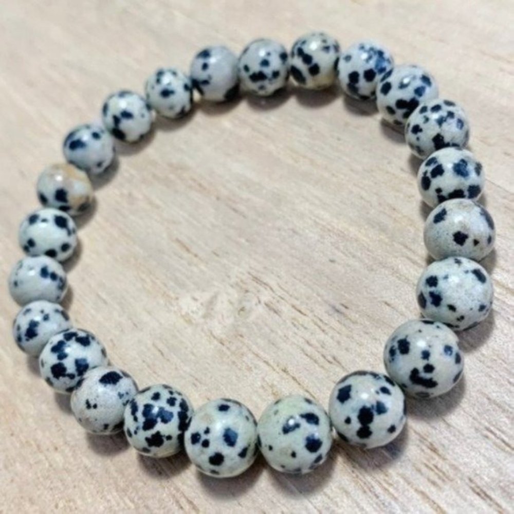 Handmade 8mm Dalmatian Jasper Stretch Bracelet - Picture 5 of 6